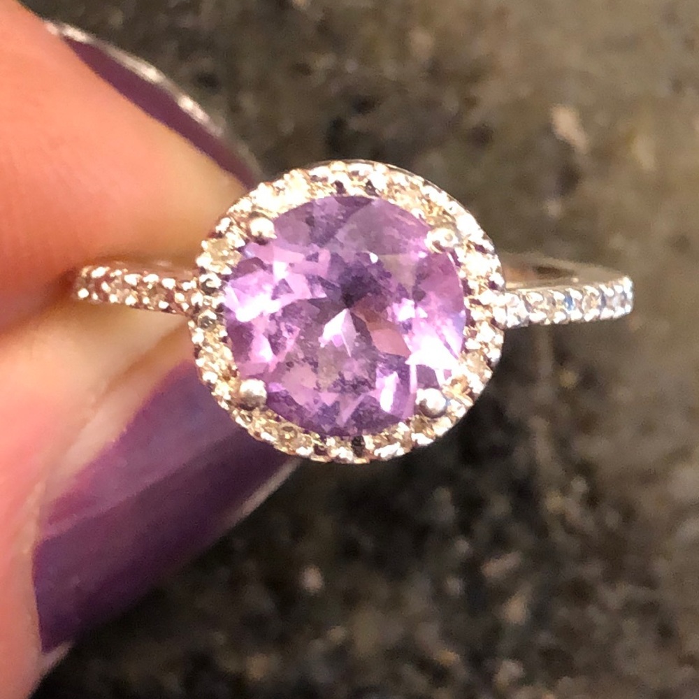 Amethyst and pave diamond cocktail ring